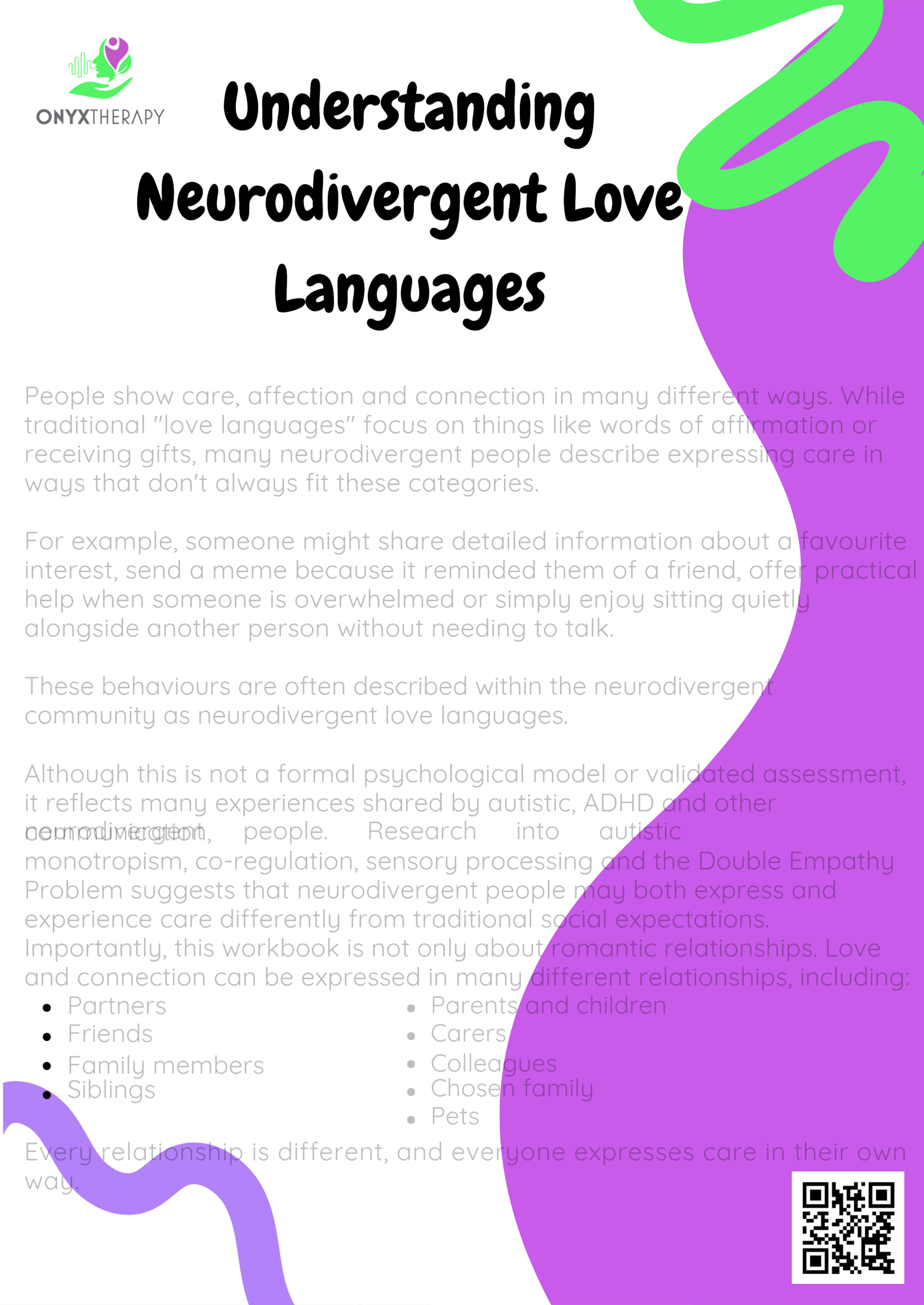 Neurodivergent Love Language Workbook Digital Resource By Onyx Therapy